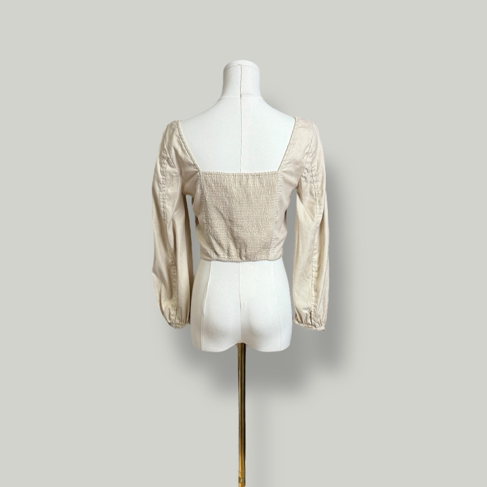ARITZIA BABATON Blouse Women Size Small Beige Hadwyn Top Longsleeves Linen Blend - Picture 4 of 16